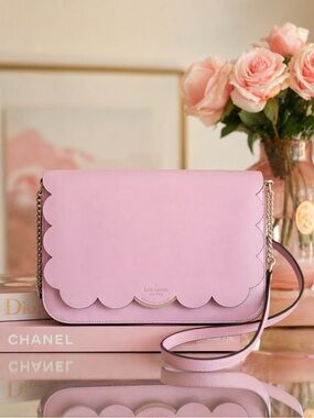 kate spade Pink Scallop-Edge Leather Crossbody Bag and wallet.